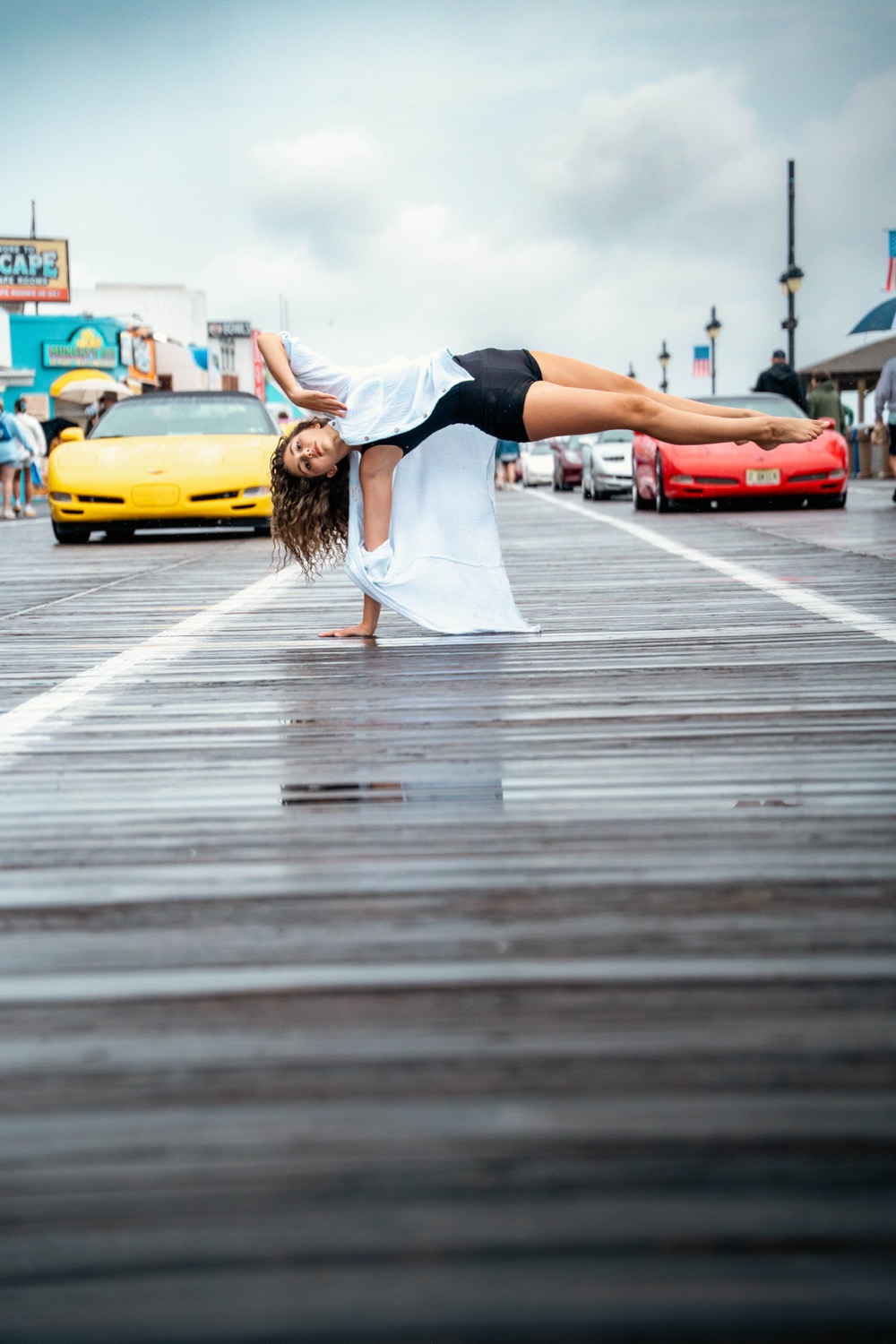 Dancer mid-movement in a city street